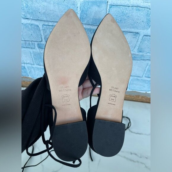 Stuart Weitzman Black Gilligan Suede Lace UpPointed Toe Flat size 9 - Picture 5 of 7